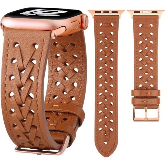 NEW Brown Leather Braided Apple Watch Band main image 6
